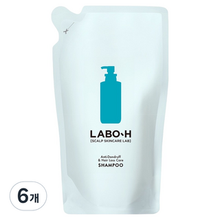 라보에이치 댄드러프클리닉 비듬 두피 각질 케어 약산성 샴푸 리필팩, 400ml, 6개