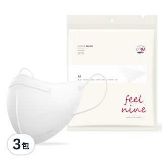feelnine 輕盈貼合 2D 保健口罩 中型 KF94, 3包, 25片, 雪白色