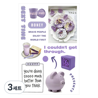 KOKA 日記裝飾貼紙 學院紫色系 6款組, 3套, 混色