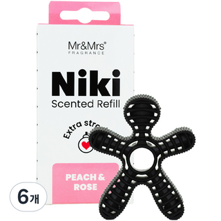 Mr&Mrs FRAGRANCE Niki 車用芳香劑補充蕊, 蜜桃玫瑰, 6個
