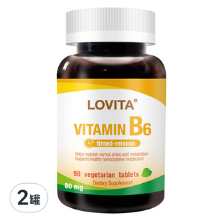 Lovita 緩釋型維生素B6素食錠 80毫克, 90顆, 300mg, 2罐