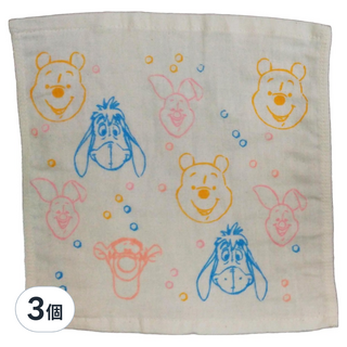 Disney 迪士尼 維尼家族莊園紗布方巾 精梳棉, 3個, 米色