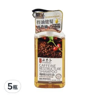 SOAPBERRY 古寶無患子 咖啡因健髮洗髮精華露, 控油調理, 添加花水與植物精油, 不含矽靈/皂鹼/酒精/礦物油, 450g, 5瓶