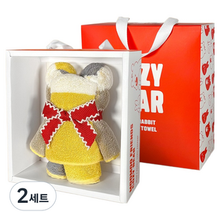 Songwol 松月 MUMU FRIENDS 舒適小熊 小熊毛巾 180g 30支精梳棉 + 包裝禮物盒套組, 黃色, 2套