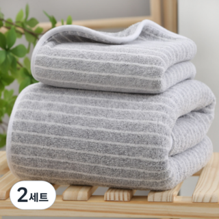 BBOO 모던스트라이프 바디 바스 비치 타월 소형+대형, 그레이, 2세트