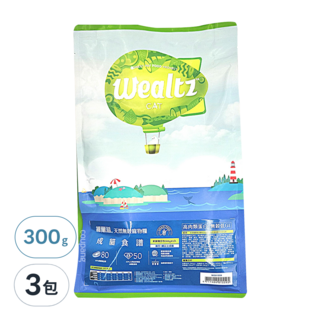 Wealtz 維爾滋 天然無穀寵物糧 貓糧 80%肉類蛋白質, 適合1歲以上成貓, 雞肉+水解鮭魚, 300g, 3包