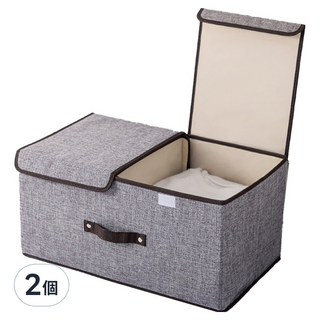 小麥購物 棉麻雙蓋衣物收納箱 L2253, 2個, 灰色