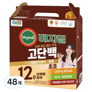베지밀 고단백 두유 초코, 190ml, 48개