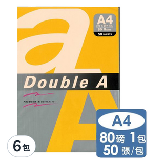 Double A 影印紙 向日葵黃 A4 80g, 6包