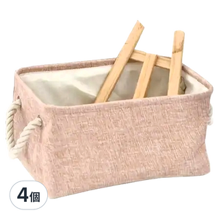 妃妃嚴選 加厚亞麻收納籃, 大(41 x 32 x 21cm), 粉色, 4個
