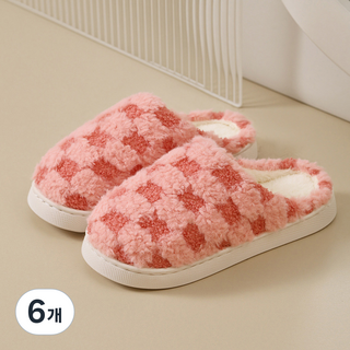 브로브로 여성용 겨울 포근한 쿠션 거실화, 체크워터멜론 레드, 6개