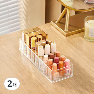 Full-Covered 壓克力8格唇膏眼影粉餅整理收納桌面線材收納盒, 2個, 透明