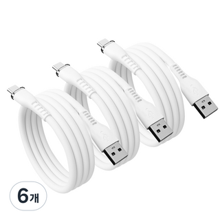 Home Planet 防纏繞高級矽膠高速充電線 Type-C, 白色, 6個, 2m