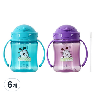 LITTLE BOBDOG 韓國製造 翻蓋彩色吸管杯, 250ml, 6個, 紫色 + 藍色