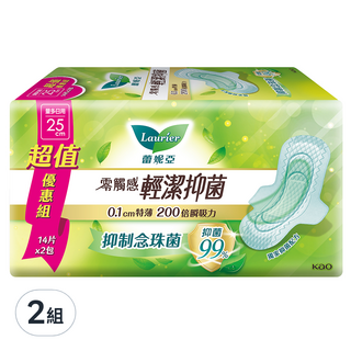 Laurier 蕾妮亞 台灣公司貨 零觸感特薄輕潔抑菌衛生棉, 2包, 28片, 量多日用型 25cm