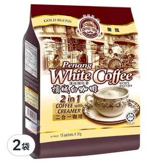 COFFEE TREE 咖啡樹 金裝檳城白咖啡 二合一 咖啡和奶精 450g, 30g, 15包, 2袋