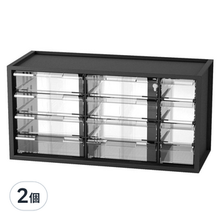 livinbox A9-512 零件分類箱 12抽 PS材質 台灣精製, 378 x 154 x 189mm, 黑色, 2個