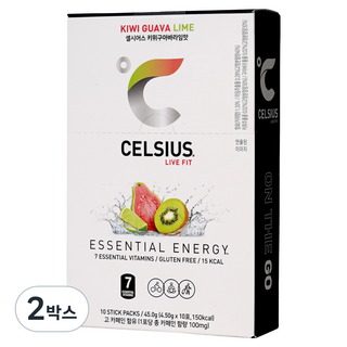 CELSIUS LIVE FIT On The Go維他命Zero能量飲料粉 Booster 奇異果番石榴萊姆口味, 2盒, 45g