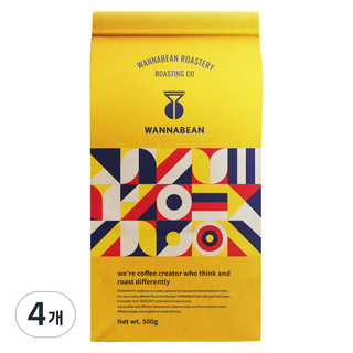 WANNABEAN ROASTERY 衣索比亞耶加雪菲G4原豆咖啡, 無研磨咖啡豆, 500g, 4個