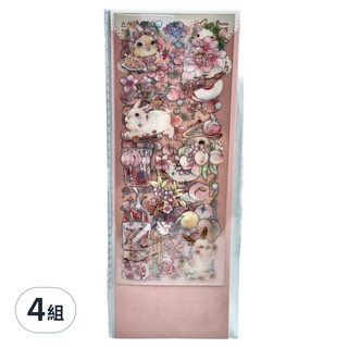 CARD LOVER 信的戀人 立體燙印貼紙3件組, 兔子與桃桃, 4組