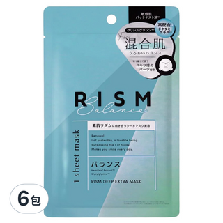 RISM日常護理面膜 舒緩鎮定 混合肌 平衡油脂 深層保濕, 7片, 6包
