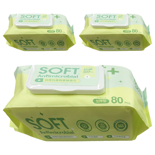 FAmILyLIFE 生活 特厚抗菌超柔細濕巾 17.5 x 17.5cm, 3個, 80張, 60g