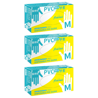 Finetech 釩泰 醫療級無粉型PVC透明手套 M號 100入, 3盒