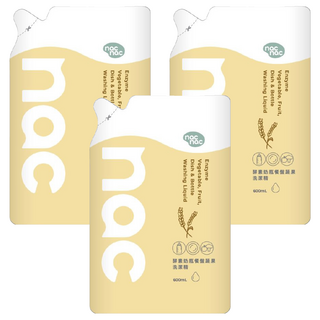 nac nac 酵素奶瓶餐盤蔬果洗潔精補充包, 3個, 600ml