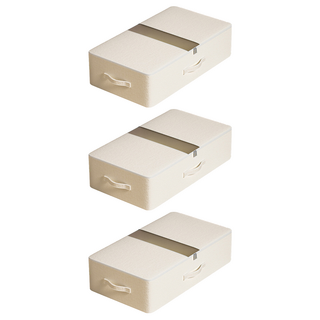 Kyhome 布藝折疊床底可視窗衣物收納箱, 米白色, 3個