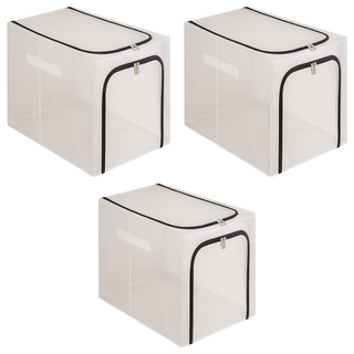 JOSIC 側開防水PVC透明收納箱 54L, 黑色, 3個