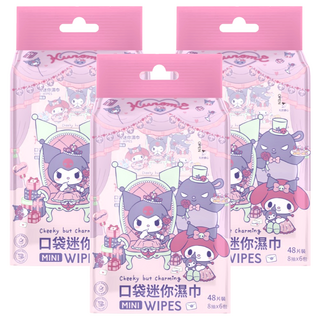 Sanrio 三麗鷗 Kuromi 公主派對 迷你柔膚濕紙巾8抽, 3個, 1g, 6個裝