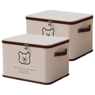 Mega 家用簡約摺疊收納箱, 小熊, 2個