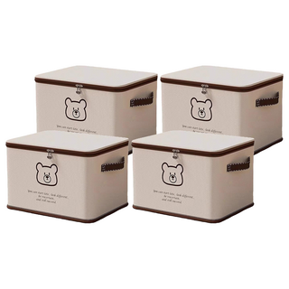 Mega 家用簡約摺疊收納箱, 小熊, 4個
