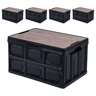 手提露營摺疊箱 木蓋折疊箱 55L, 黑色, 5個