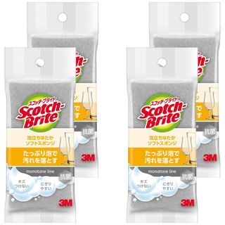3M Scotch-Brite 百利 日系3層海綿菜瓜布 細緻柔刷, 4個, 1個裝, 灰色