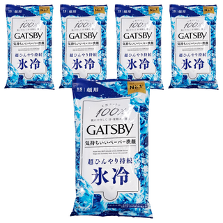 GATSBy 顏用涼感濕巾 冰涼皂香, 158g, 5包