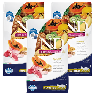 N&D 幼貓 FTC0天然熱帶水果系列 乾飼料, 羊肉木瓜, 300g, 3包