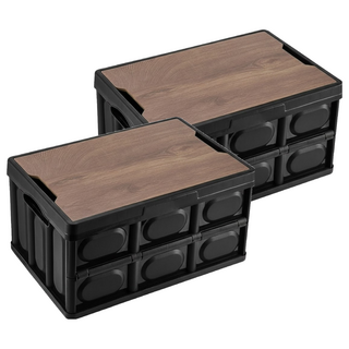 戶外居家兩用露營收納箱折疊桌, 黑色, 2個