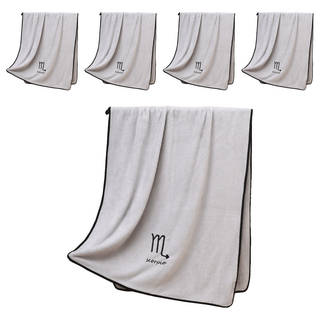 QIDINA 奇蒂可 珊瑚絨蓬鬆星座親膚超吸水浴巾 J 款式隨機, 淡雅淺灰, 5個