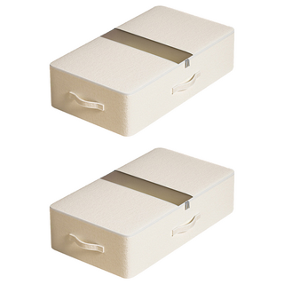 Kyhome 布藝折疊床底可視窗衣物收納箱, 米白色, 2個