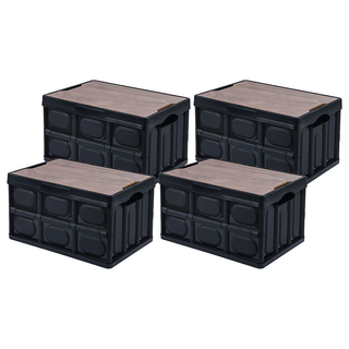 手提露營摺疊箱 木蓋折疊箱 55L, 黑色, 4個