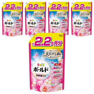 Bold 日本原裝進口 超濃縮衣物芳香洗衣精 牡丹花香 補充包 粉紅色, 5個, 1.58kg