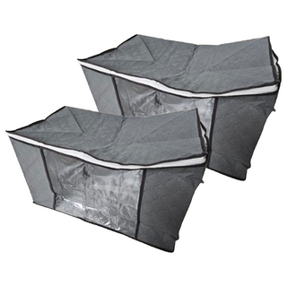 PUTWO 橫款 特大號 換季衣物 棉被收納袋, 2個, 灰色