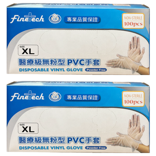 Finetech 釩泰 醫療級無粉型PVC手套 未滅菌 XL 透明色 100個, 2盒