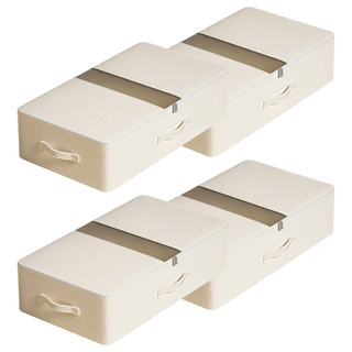 Kyhome 布藝折疊床底可視窗衣物收納箱, 米白色, 4個