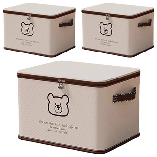 Mega 家用簡約摺疊收納箱, 小熊, 3個