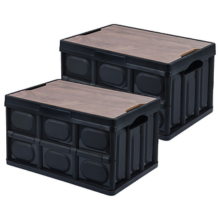 手提露營摺疊箱 木蓋折疊箱 55L, 黑色, 2個