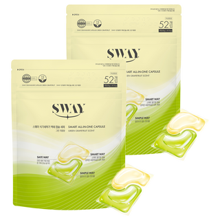 SWAY All-in-One 洗碗機專用液體膠囊洗劑 綠葡萄柚香 52入, 2個, 416ml, 416g