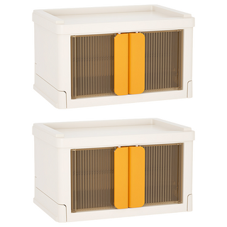 BangJiaShi 幫家適 免安裝可堆疊 桌上迷你雙開折疊收納盒 ins 雜物收納盒, 橙色, 2個