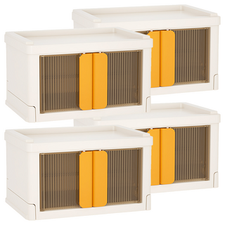 BangJiaShi 幫家適 免安裝可堆疊 桌上迷你雙開折疊收納盒 ins 雜物收納盒, 橙色, 4個